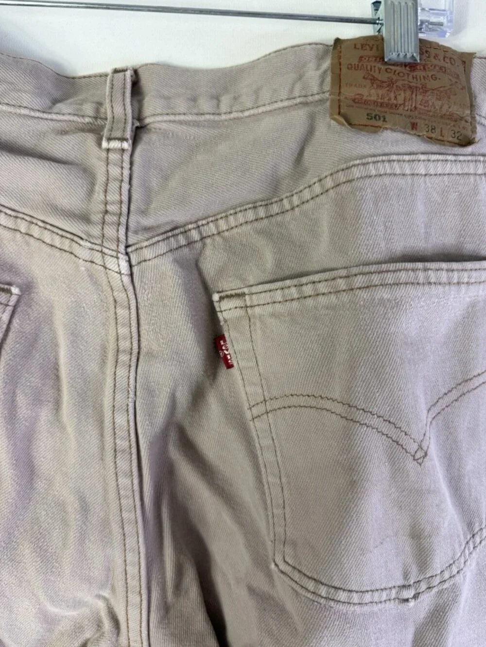 Vintage 90s Levis 501-6048 Button Fly Khaki Jeans Pants Mens 38x32 USA